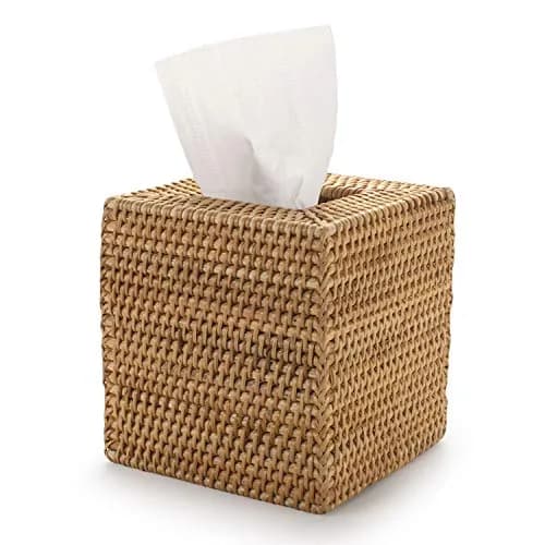 DECRAFTS Natural Rattan Square Tissue Box Cover 14cm (5.5x5.5x5.9 Inch) | Rustic Home Decor Organizer thumbnail 1
