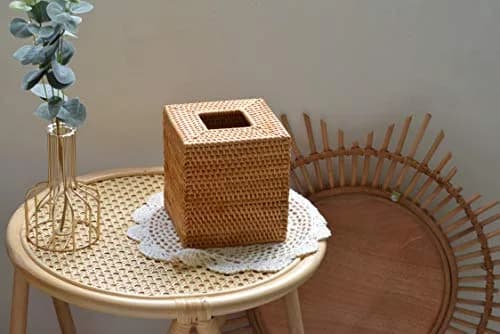 DECRAFTS Natural Rattan Square Tissue Box Cover 14cm (5.5x5.5x5.9 Inch) | Rustic Home Decor Organizer thumbnail 5