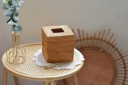 DECRAFTS Natural Rattan Square Tissue Box Cover 14cm (5.5x5.5x5.9 Inch) | Rustic Home Decor Organizer thumbnail 6