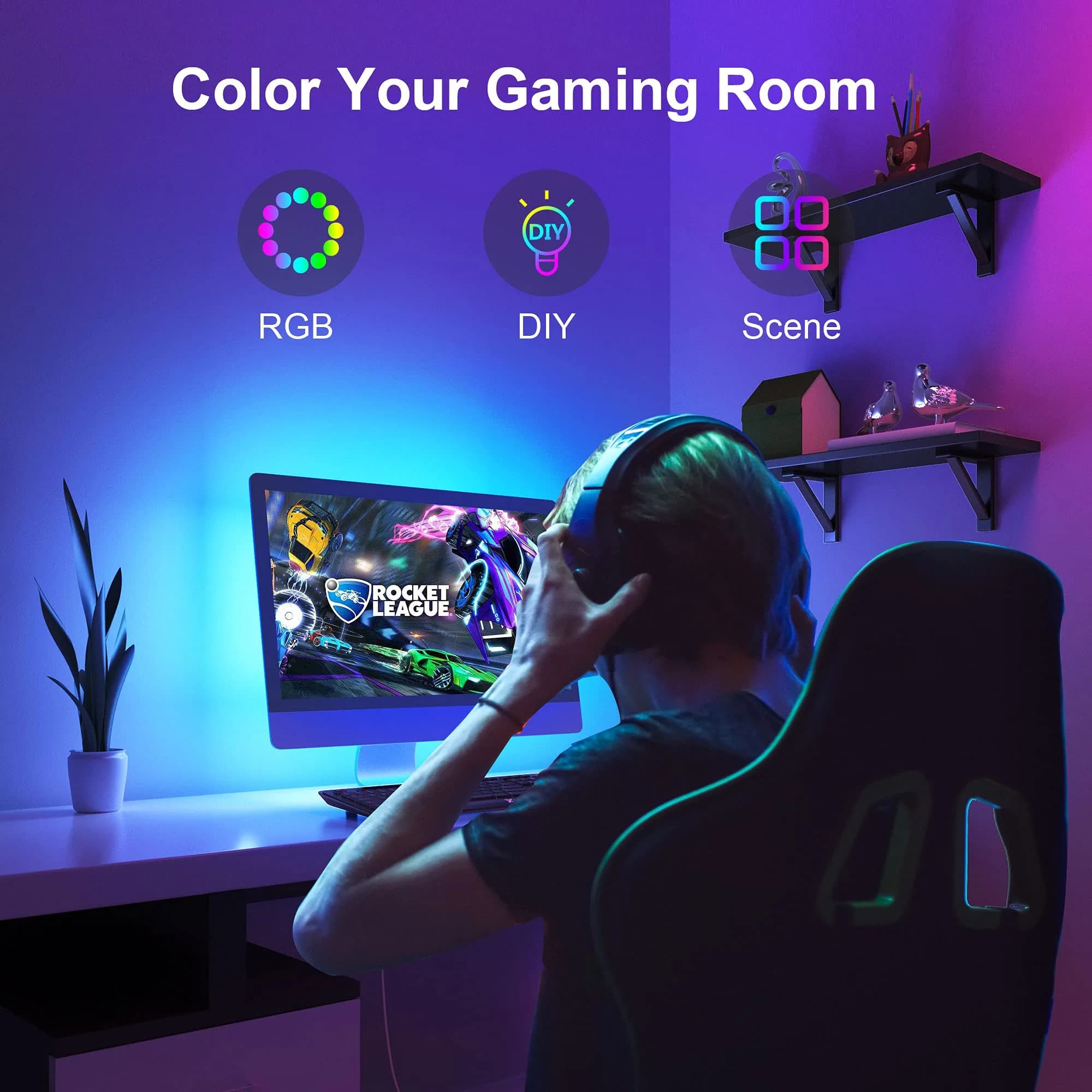 Nexillumi LED Strip Lights 5m (16.4ft) for 55-75 Inch TVs | App & Music Sync Ambient Lighting - view 6