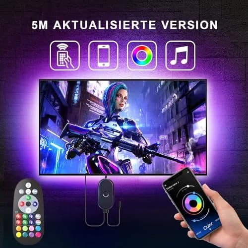 Nexillumi LED Strip Lights 5m (16.4ft) for 55-75 Inch TVs | App & Music Sync Ambient Lighting thumbnail 2