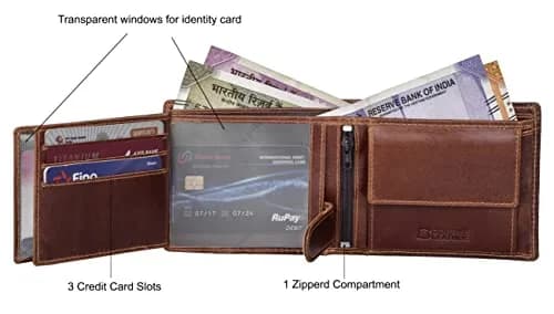 URBAN FOREST Oliver Leather Bifold Wallet for Men, Caramel Brown, 13 cm x 11 cm x 2.5 cm | RFID Protected thumbnail 4