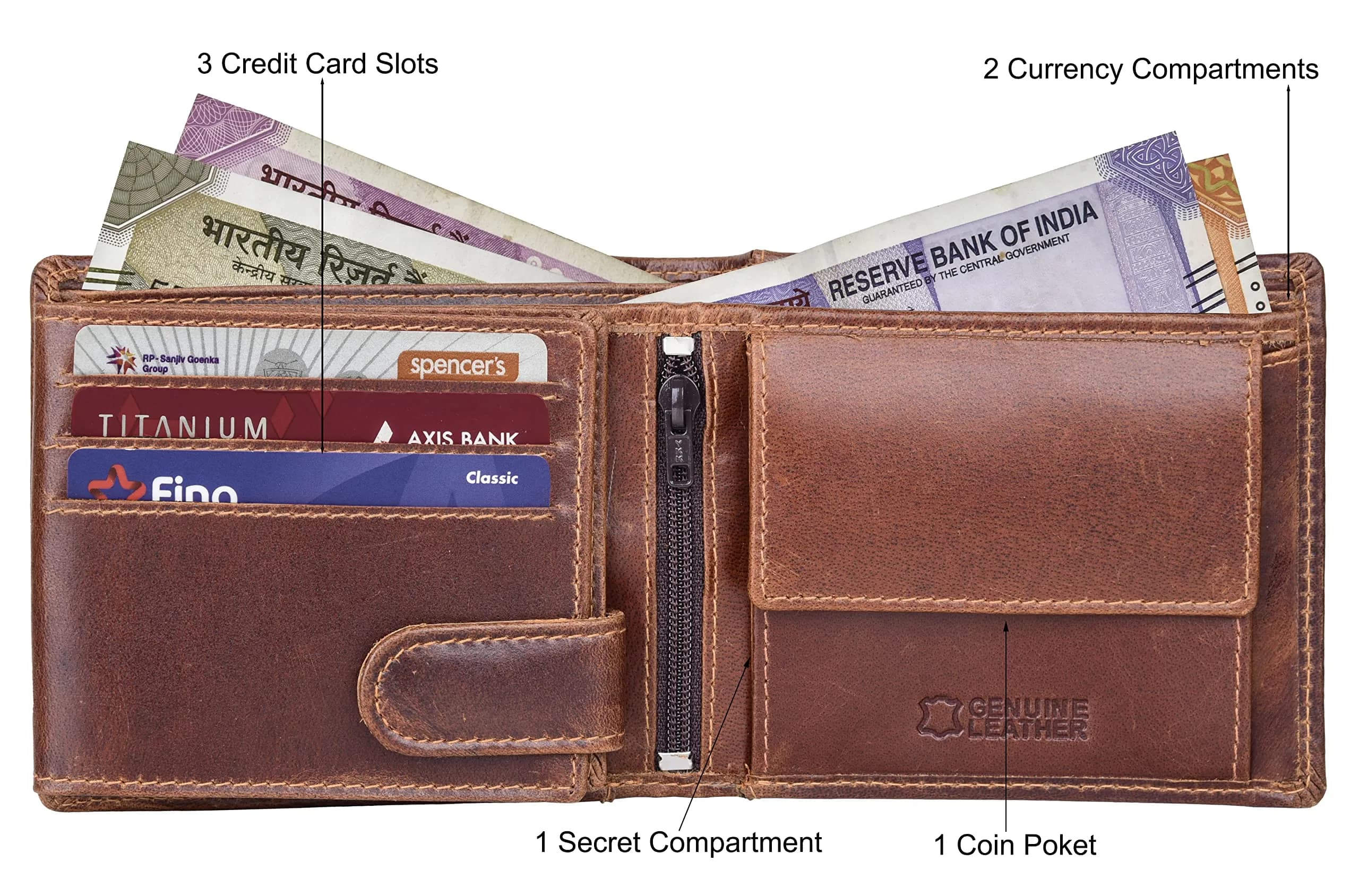 URBAN FOREST Oliver Leather Bifold Wallet for Men, Caramel Brown, 13 cm x 11 cm x 2.5 cm | RFID Protected - view 3