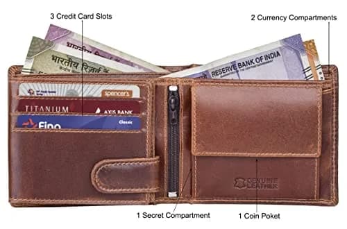 URBAN FOREST Oliver Leather Bifold Wallet for Men, Caramel Brown, 13 cm x 11 cm x 2.5 cm | RFID Protected thumbnail 3
