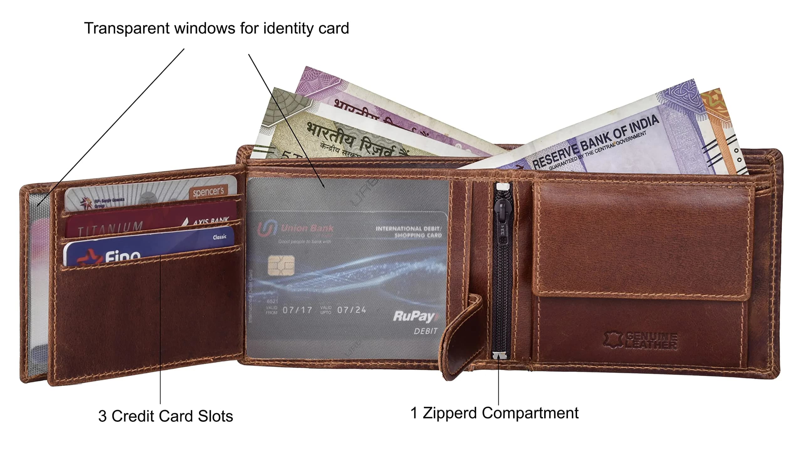 URBAN FOREST Oliver Leather Bifold Wallet for Men, Caramel Brown, 13 cm x 11 cm x 2.5 cm | RFID Protected - view 4