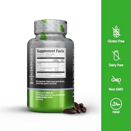 ORZAX Black Seed Oil Capsules 1000 mg | Standardized Thymoquinone for Immune & Skin Support thumbnail 2