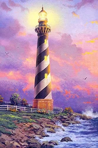NAIMOER 5D Diamond Art Kits for Adults Seaside Lighthouse Round Full Drill 12x16 inches | Relaxing Craft for Home Decor thumbnail 1