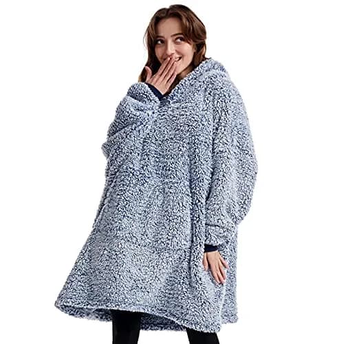 HORIMOTE HOME Oversized Sherpa Wearable Blanket Hoodie for Adults, Women, Men & Kids | Super Warm Light Weight, Blue thumbnail 1