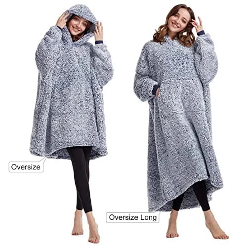 HORIMOTE HOME Oversized Sherpa Wearable Blanket Hoodie for Adults, Women, Men & Kids | Super Warm Light Weight, Blue thumbnail 2