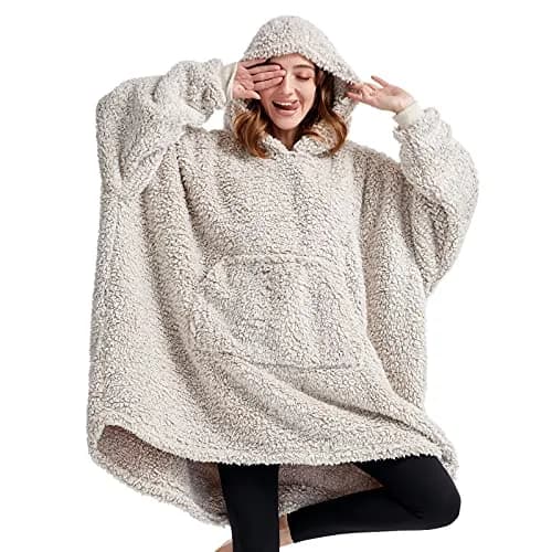 HORIMOTE HOME Oversized Sherpa Wearable Blanket Hoodie for Adults & Kids | Super Warm Light Brown thumbnail 1