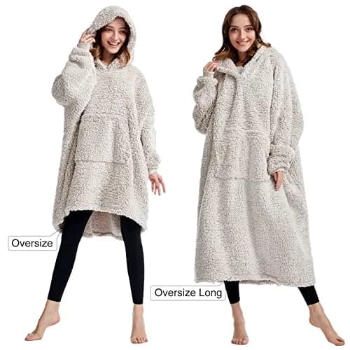 HORIMOTE HOME Oversized Sherpa Wearable Blanket Hoodie for Adults & Kids | Super Warm Light Brown thumbnail 4