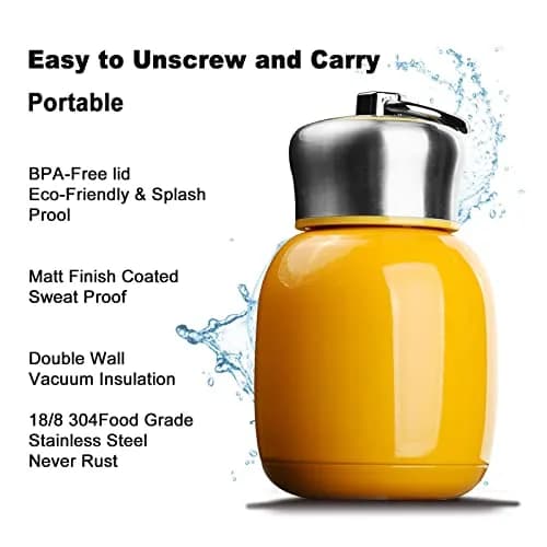 Comeon 7oz Mini Stainless Steel Water Bottle Vacuum Insulated Mug, Orange | Keeps Drinks Hot/Cold 6hrs thumbnail 3