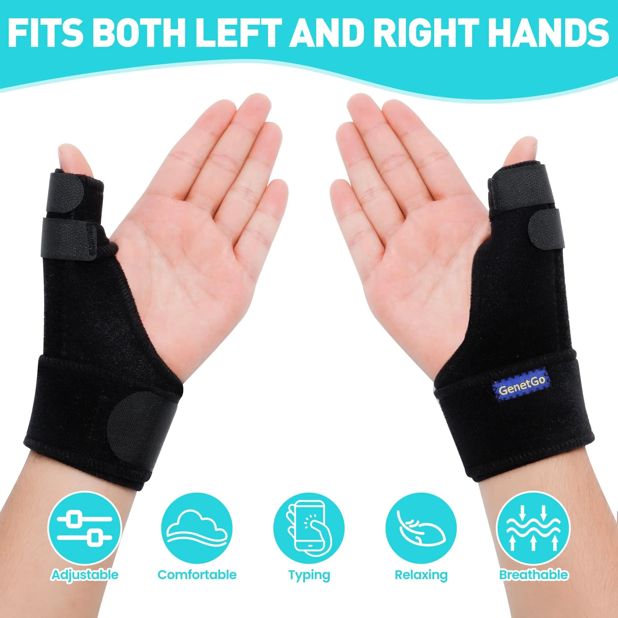 GenetGo Trigger Thumb Splint Brace for Right or Left Hand | Black, One Size - view 4