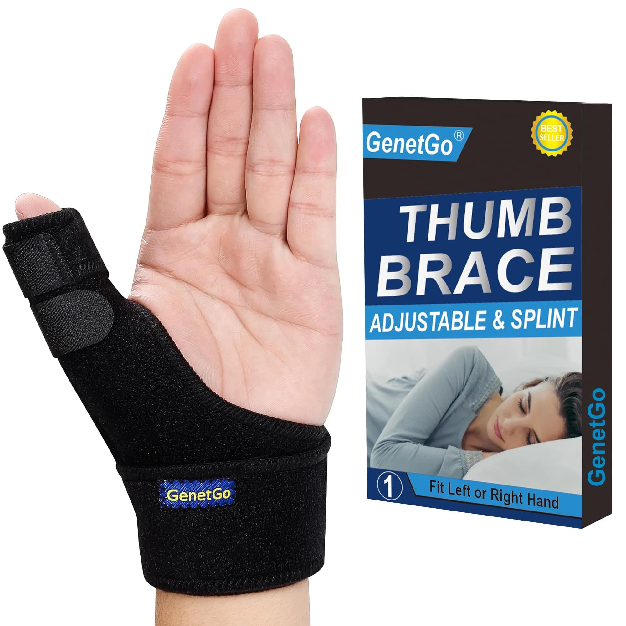 GenetGo Trigger Thumb Splint Brace for Right or Left Hand | Black, One Size - main product image