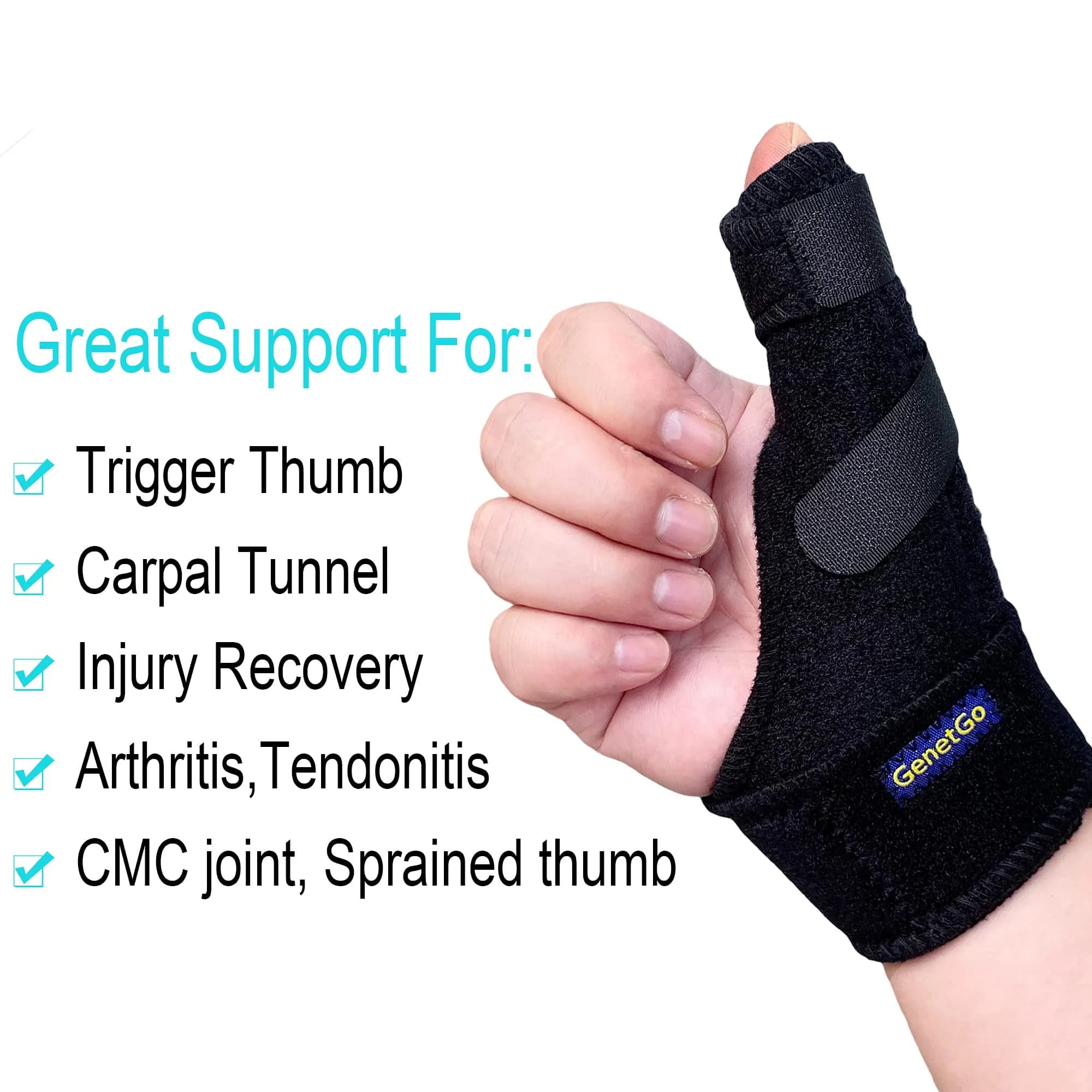 GenetGo Trigger Thumb Splint Brace for Right or Left Hand | Black, One Size - view 2