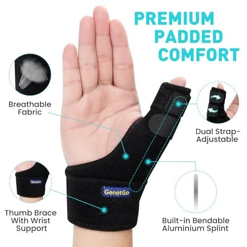 GenetGo Trigger Thumb Splint Brace for Right or Left Hand | Black, One Size thumbnail 3