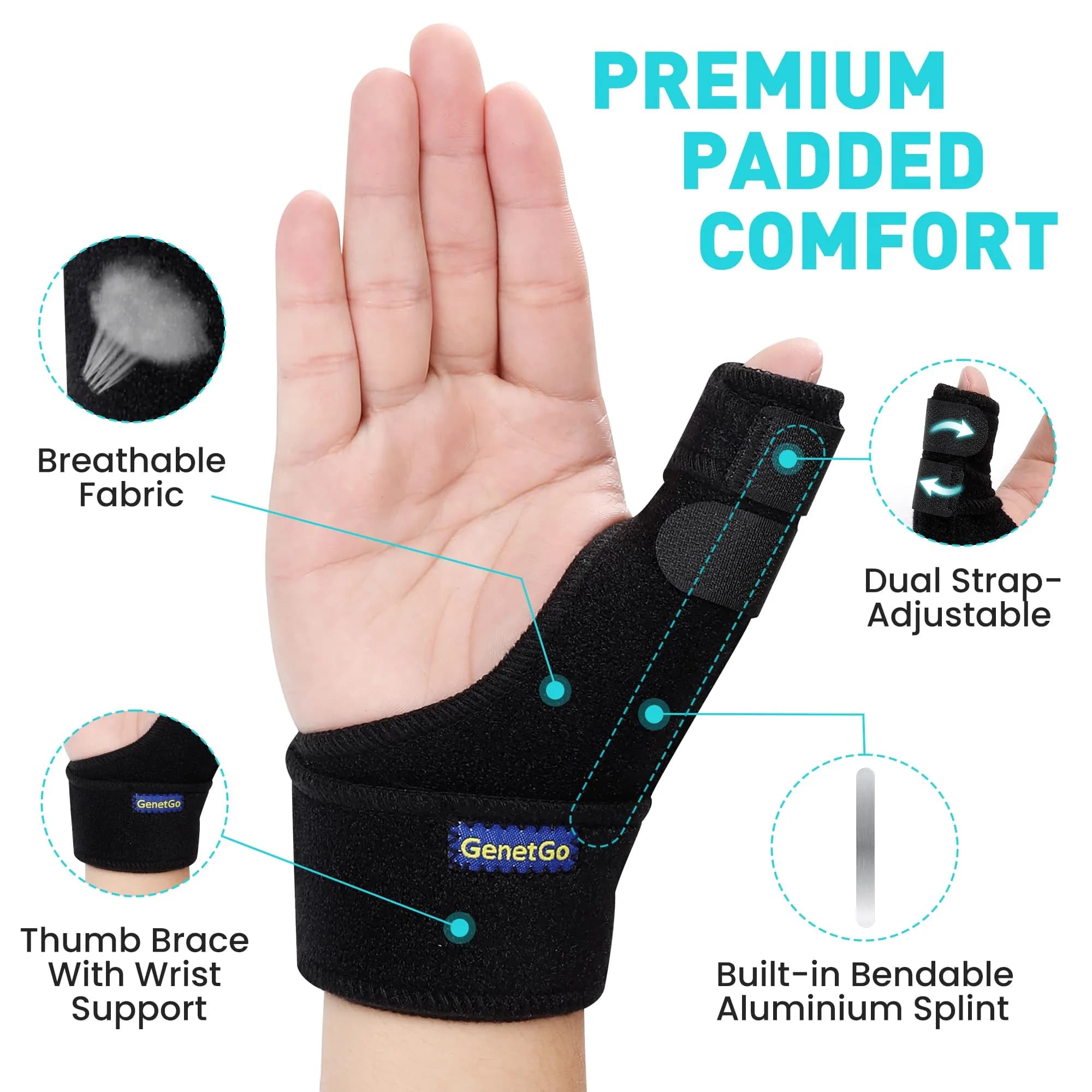 GenetGo Trigger Thumb Splint Brace for Right or Left Hand | Black, One Size - view 3
