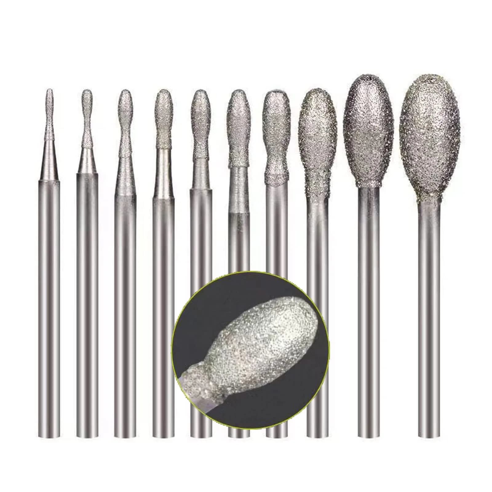 Luo ke Diamond Burr 10 Pcs 0.8mm-6mm Oval Shape | Durable Diamond Particles for Precision Carving