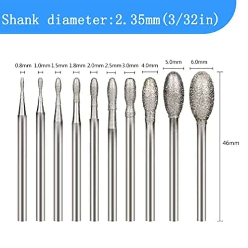 Luo ke Diamond Burr 10 Pcs 0.8mm-6mm Oval Shape | Durable Diamond Particles for Precision Carving thumbnail 2