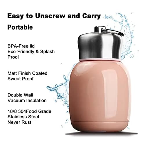 Comeon 7oz Mini Stainless Steel Water Bottle Vacuum Insulated Mug, Pink | Keeps Drinks Hot & Cold 6hrs thumbnail 3