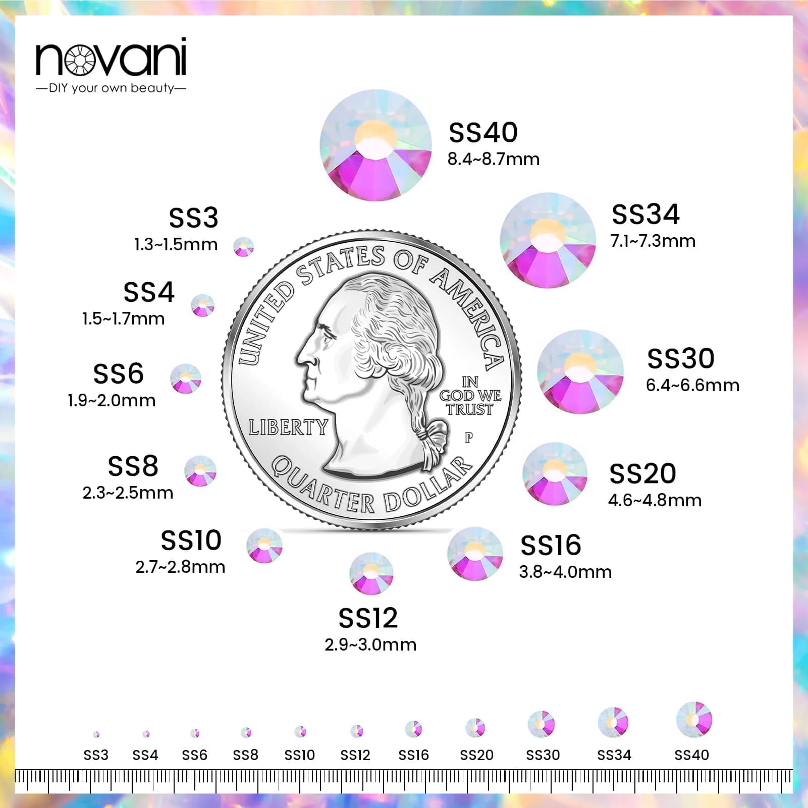 Novani Glass Crystal Rhinestones SS16 (3.8-4.0mm) 1440pcs | Flatback Round Gems for Nail Art, Crafts, Makeup, DIY Decoration - view 3