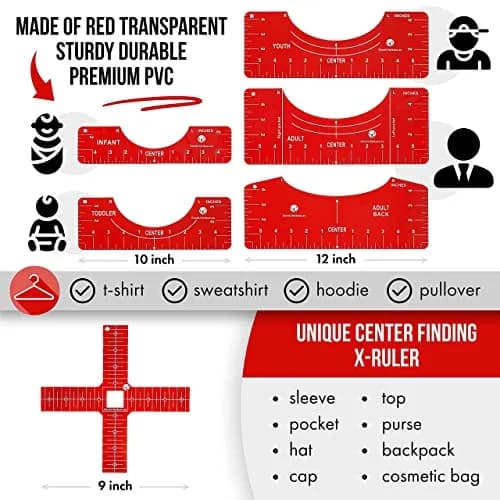 Good Life Ideas T-Shirt Ruler Guide for Vinyl Alignment - Set of 7 with Organizer Case thumbnail 2