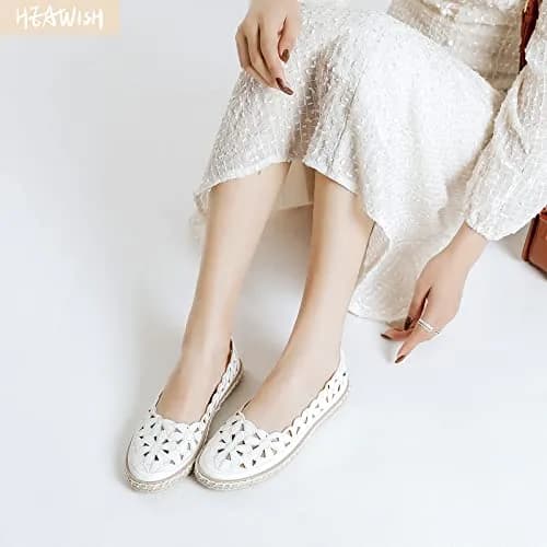 HEAWISH Women's PU Leather Ballet Flats Espadrille Loafers | Breathable, Lightweight & Casual (70-120 chars) thumbnail 2