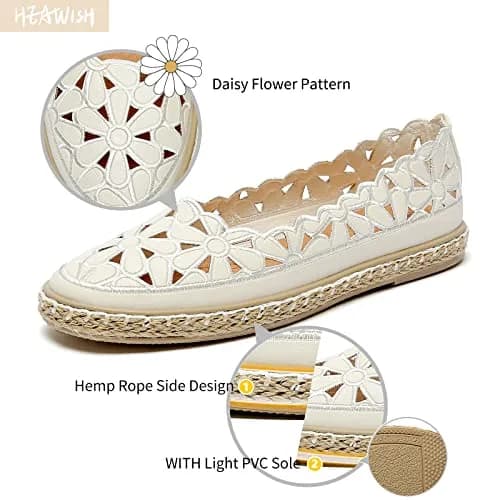 HEAWISH Women's PU Leather Ballet Flats Espadrille Loafers | Breathable, Lightweight & Casual (70-120 chars) thumbnail 3