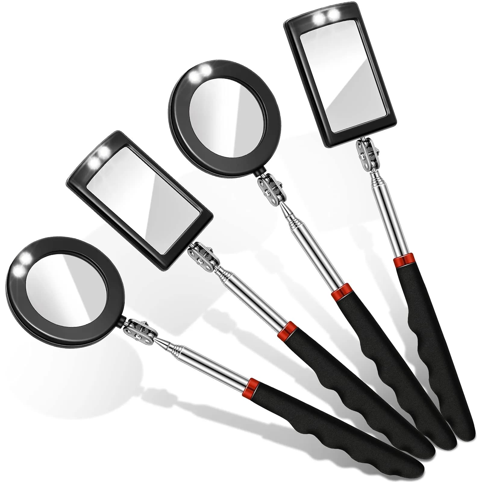 Tatuo 4-Piece Telescoping Inspection Mirror Set with LED Lights | Round & Square Heads, 20-23.5 cm Extended Reach - main product image