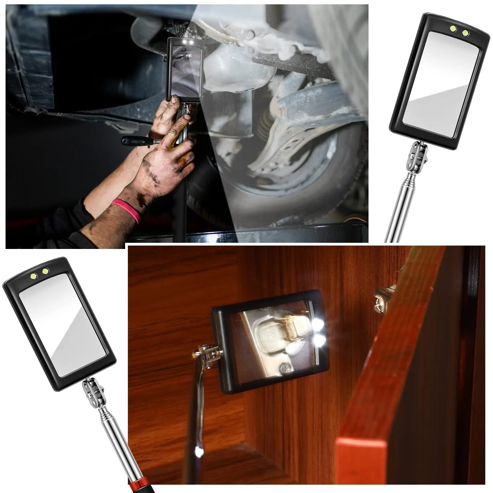 Tatuo 4-Piece Telescoping Inspection Mirror Set with LED Lights | Round & Square Heads, 20-23.5 cm Extended Reach - view 5