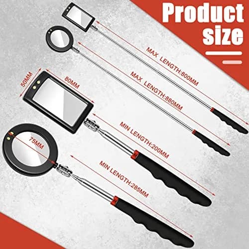 Tatuo 4-Piece Telescoping Inspection Mirror Set with LED Lights | Round & Square Heads, 20-23.5 cm Extended Reach thumbnail 2