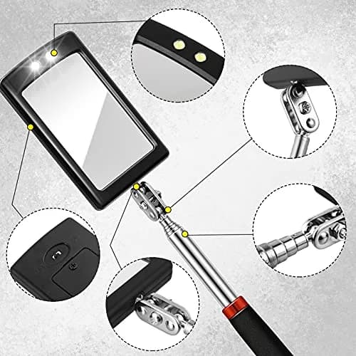 Tatuo 4-Piece Telescoping Inspection Mirror Set with LED Lights | Round & Square Heads, 20-23.5 cm Extended Reach thumbnail 3
