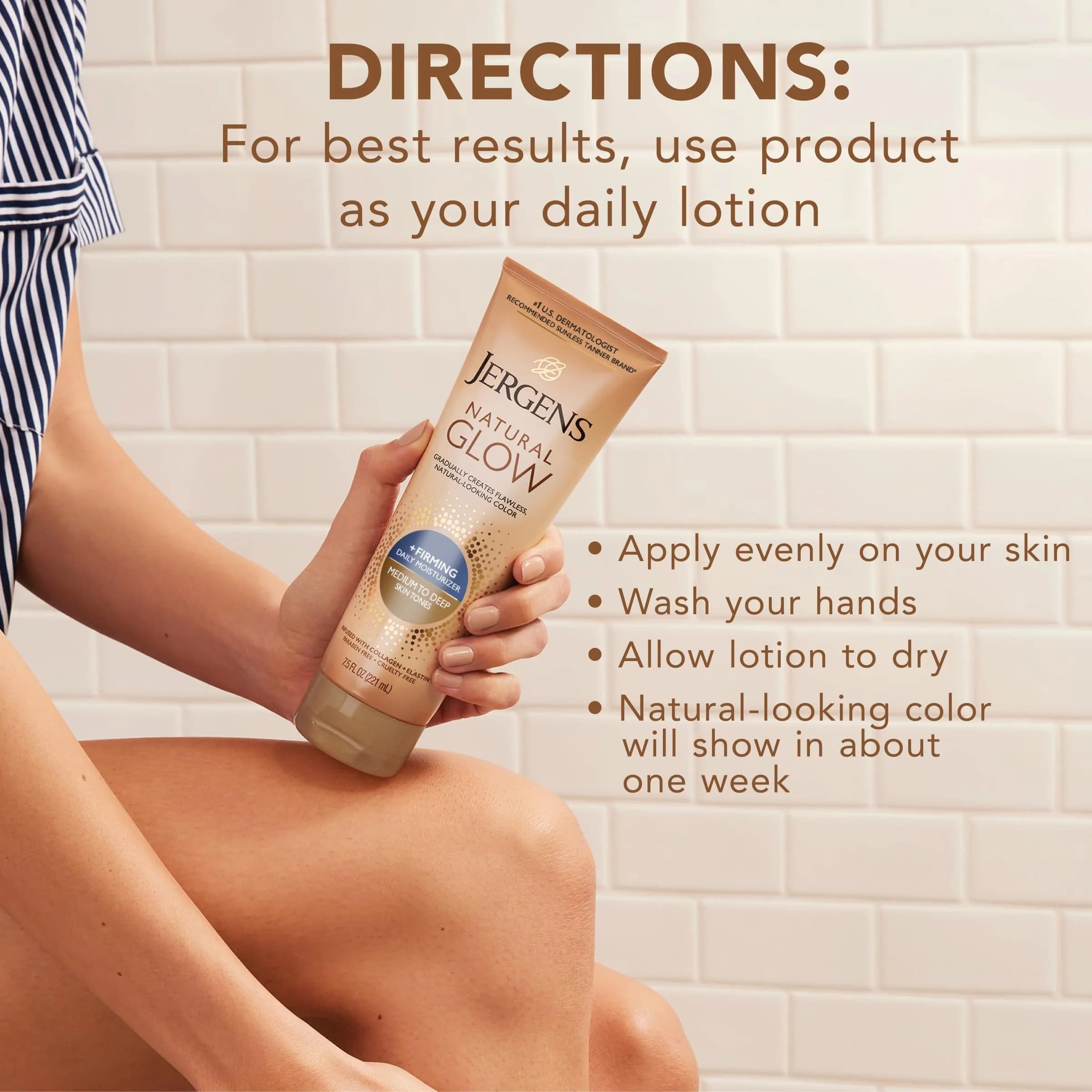 Jergens Natural Glow +Firming Body Lotion Medium to Deep Skin Tone 7.5 Fl Oz (Pack of 2) | Gradual Sunless Tanning Moisturizer for a Healthy Glow - view 8
