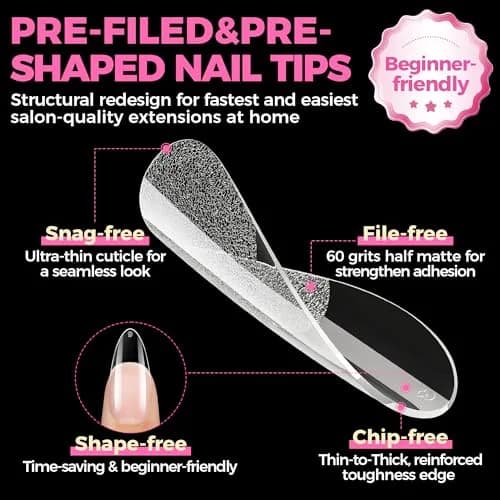 UNA GELLA Almond Gel Nail Tips 504PCS | Pre-Etched Clear Fake Nails for DIY Manicure thumbnail 5