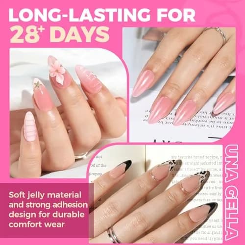 UNA GELLA Almond Gel Nail Tips 504PCS | Pre-Etched Clear Fake Nails for DIY Manicure thumbnail 3