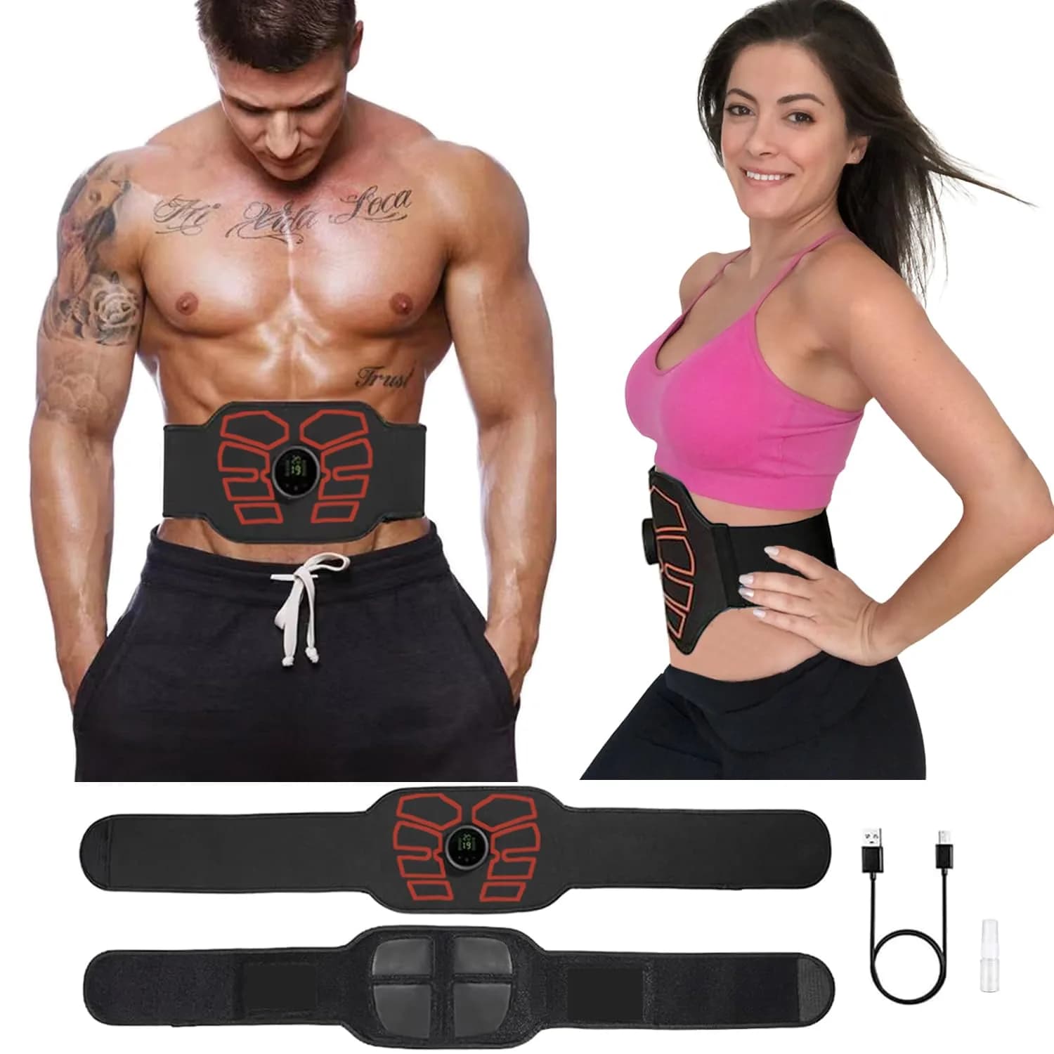 eAnjoy EMS Muscle Stimulator Belt with 12 Modes & 19 Intensity Levels | Portable Abdominal Toning Equipment