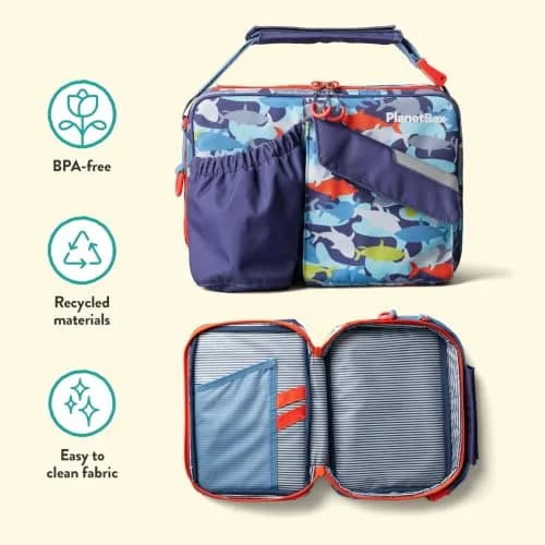 PlanetBox Insulated Lunch Bag Camo Shark Edition 22.8 cm (9 in) x 27.9 cm (11 in) x 6.4 cm (2.5 in) | Versatile Carry Bag for School & Adventures thumbnail 4