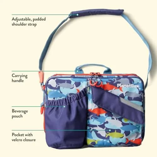PlanetBox Insulated Lunch Bag Camo Shark Edition 22.8 cm (9 in) x 27.9 cm (11 in) x 6.4 cm (2.5 in) | Versatile Carry Bag for School & Adventures thumbnail 6