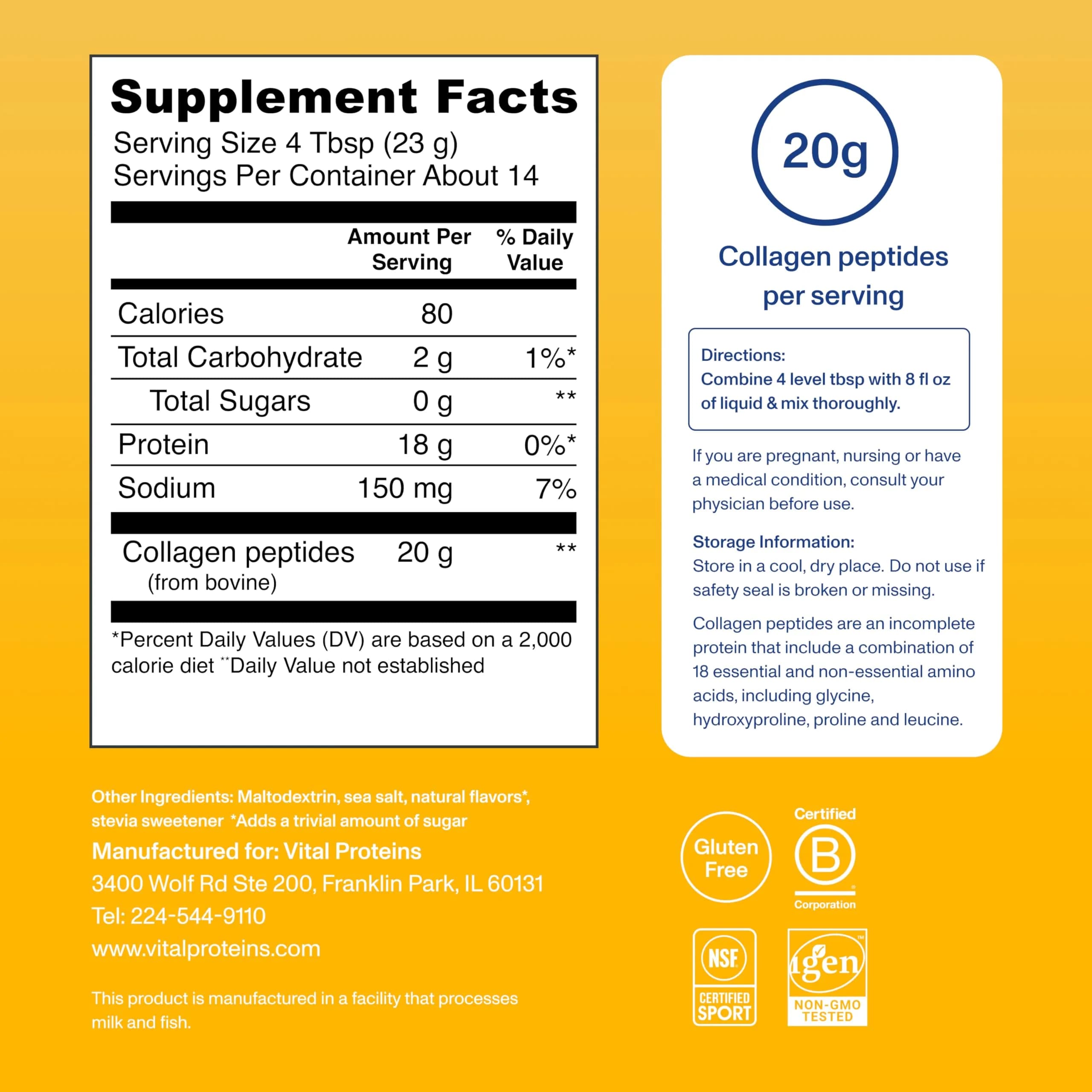 Vital Proteins Vanilla Collagen Peptides Powder for Hair, Skin, Nails & Joints (14 Servings) - view 3