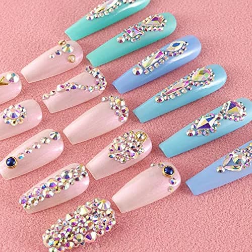 BELLEBOOST Multi Shapes 3D Glass AB Crystal Nail Art Rhinestones Kit with Pickup Pen & Tweezer | Iridescent Nail Decoration thumbnail 4