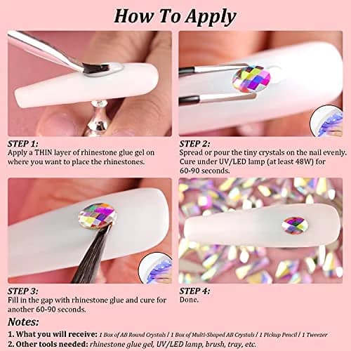 BELLEBOOST Multi Shapes 3D Glass AB Crystal Nail Art Rhinestones Kit with Pickup Pen & Tweezer | Iridescent Nail Decoration thumbnail 7
