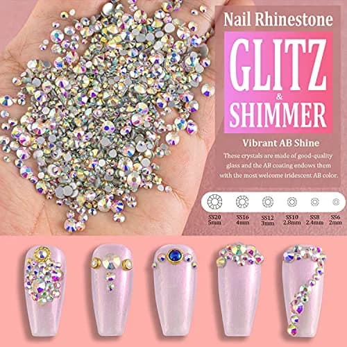 BELLEBOOST Multi Shapes 3D Glass AB Crystal Nail Art Rhinestones Kit with Pickup Pen & Tweezer | Iridescent Nail Decoration thumbnail 2