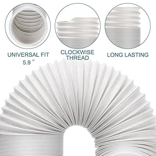 UNAOIWN Portable Air Conditioner Exhaust Hose 5.9" Diameter Extendable up to 78.7" | Anti-Clockwise Thread, Durable Polypropelene thumbnail 5