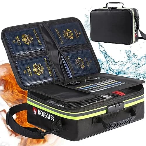KOFAIR Fireproof Document Bag with Lock & Reflective Strip, 16 x 11 x 5 inch, 29 Compartments | Quick Grab & Go Emergency Organizer thumbnail 1