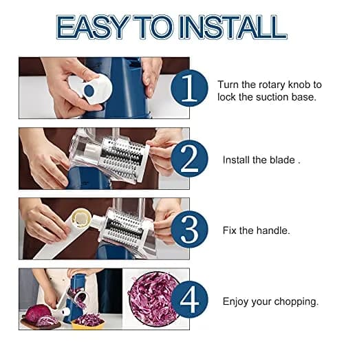 Ourokhome Rotary Cheese Grater Hand Crank | 3 Blades for Cheese & Vegetables, 304 Stainless Steel, Dark Blue thumbnail 6
