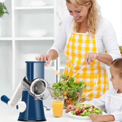 Ourokhome Rotary Cheese Grater Hand Crank | 3 Blades for Cheese & Vegetables, 304 Stainless Steel, Dark Blue thumbnail 7