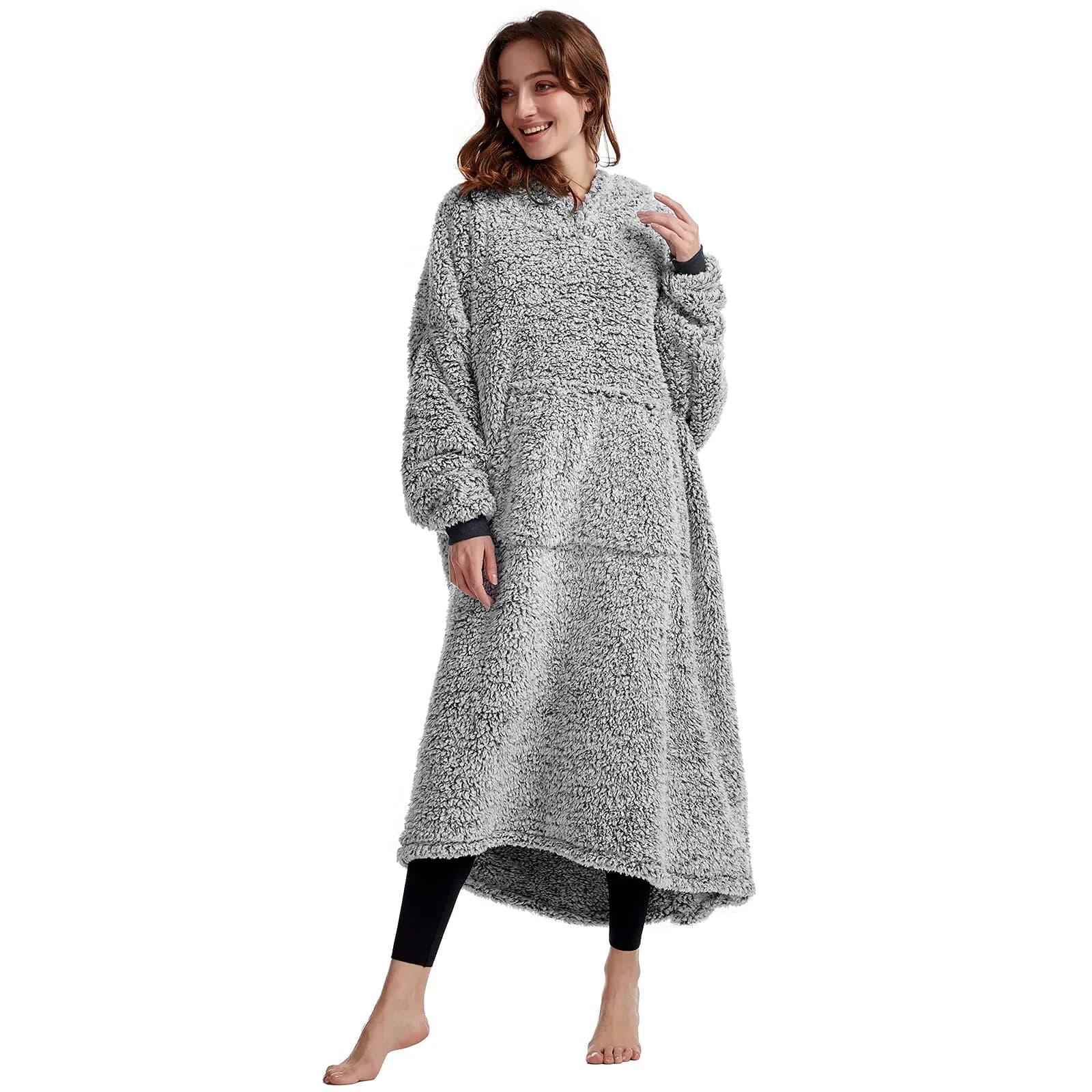 HORIMOTE HOME Cozy Sherpa Wearable Snuggle Blanket Hoodie Oversized Black | Super Warm Light Weight