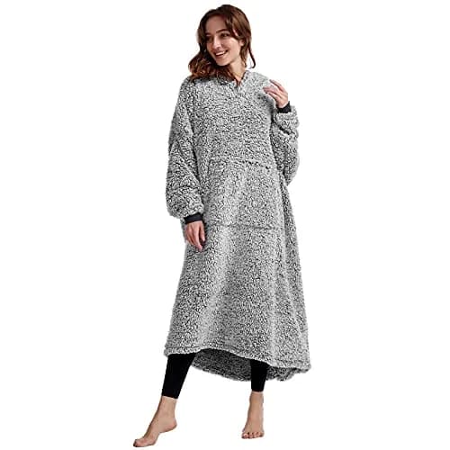 HORIMOTE HOME Cozy Sherpa Wearable Snuggle Blanket Hoodie Oversized Black | Super Warm Light Weight thumbnail 1