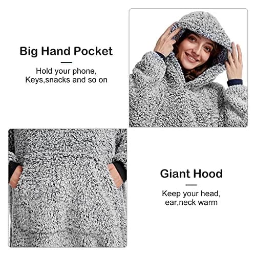 HORIMOTE HOME Cozy Sherpa Wearable Snuggle Blanket Hoodie Oversized Black | Super Warm Light Weight thumbnail 5