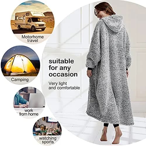 HORIMOTE HOME Cozy Sherpa Wearable Snuggle Blanket Hoodie Oversized Black | Super Warm Light Weight thumbnail 2